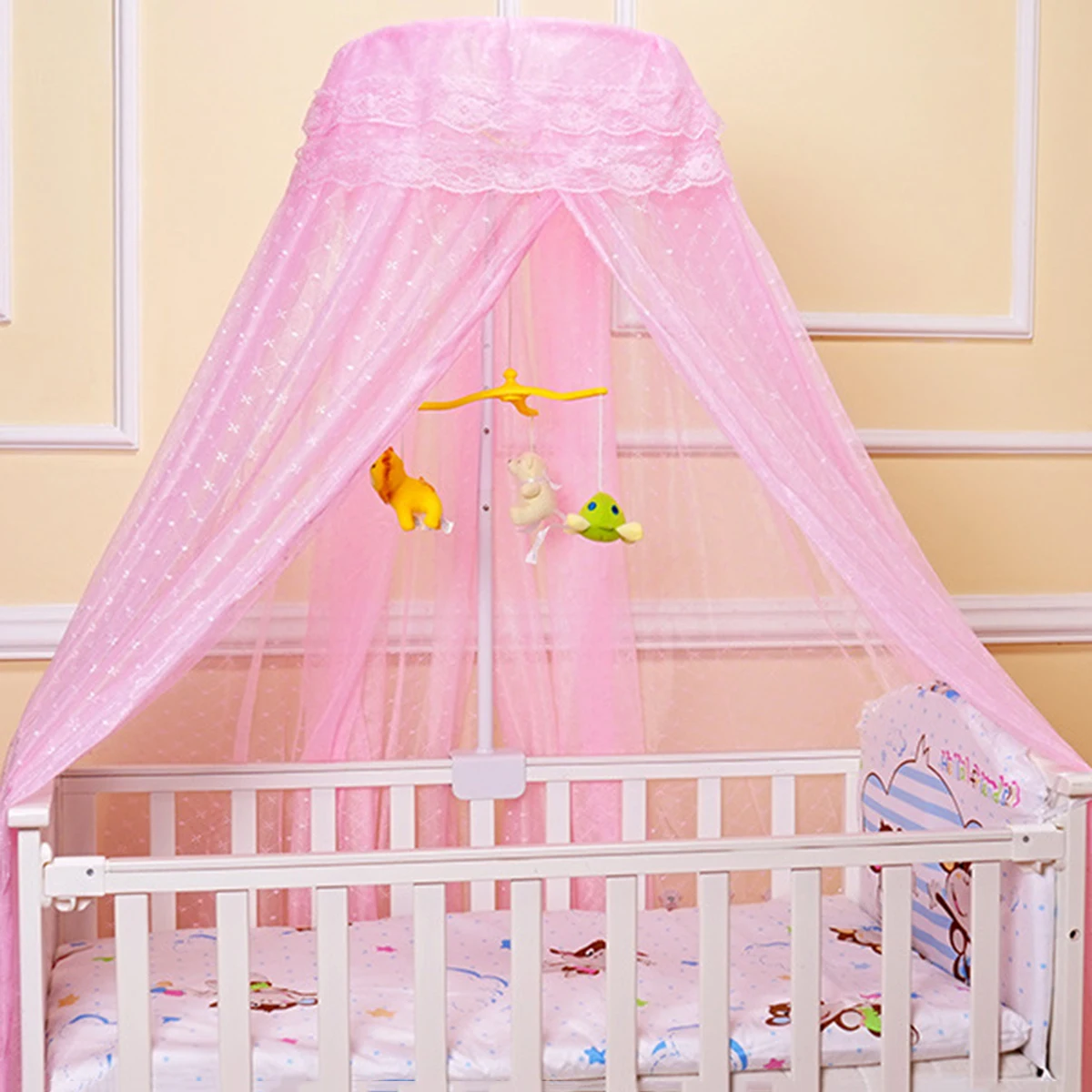 Canopée bébé tulle mobile suspendu jouets peluche pastel pink doux