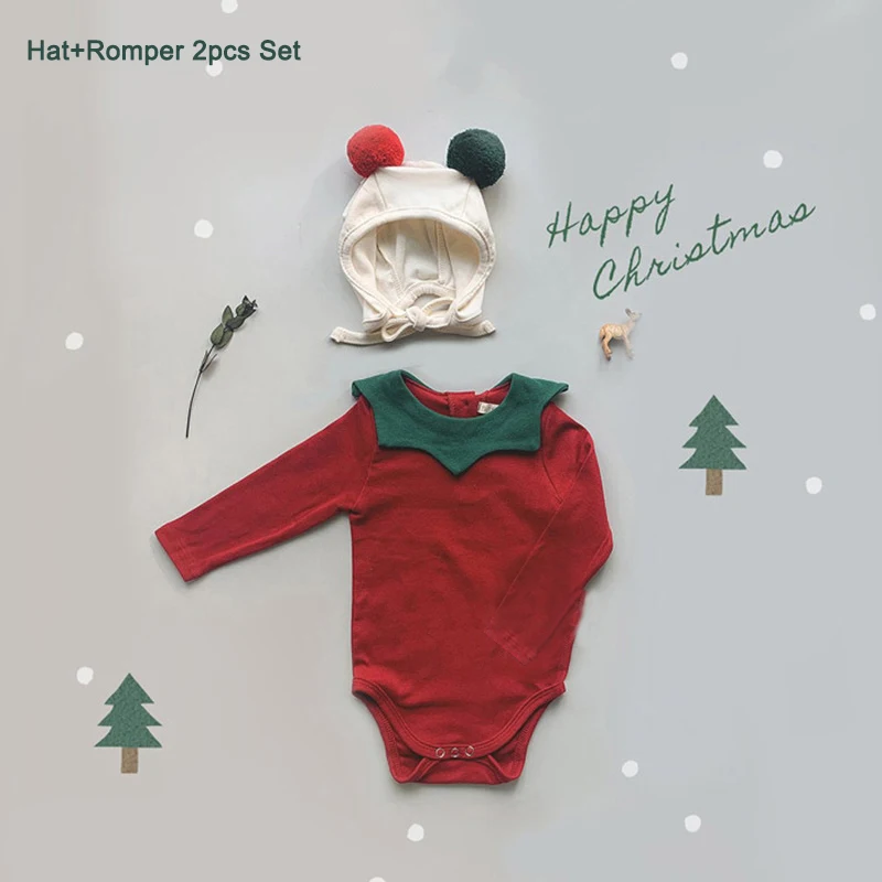Ensemble Noël bébé romper chapeau pompons festif pour nouveauné fille garçon tenue festive occasion spéciale
