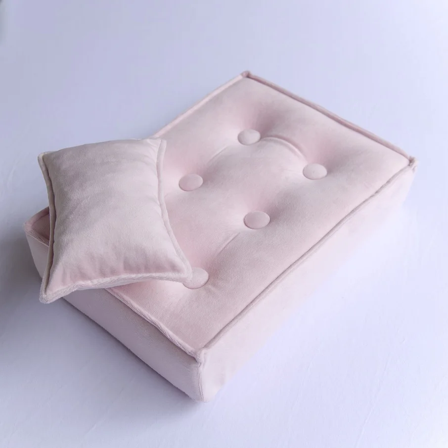 Coussin de lit pour animaux de compagnie rose poudré avec motifs boutons tissu doux microfibre rembourré acces
