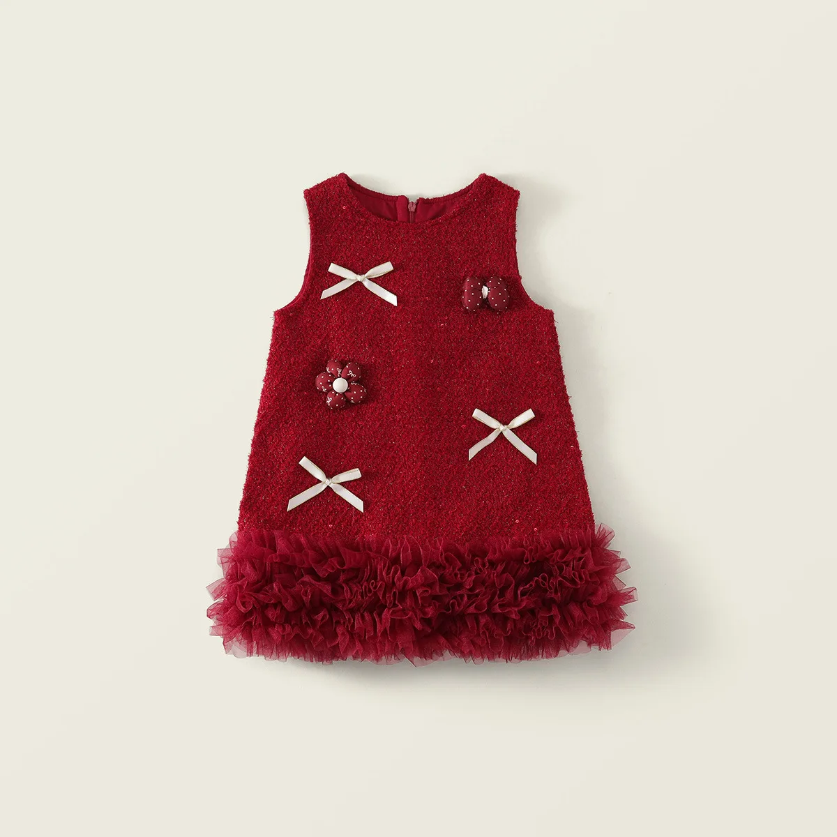 Robe d'anniversaire fille 25 ans collection automne 2025 nœud papillon fleurs maille douce tulle froncé style 