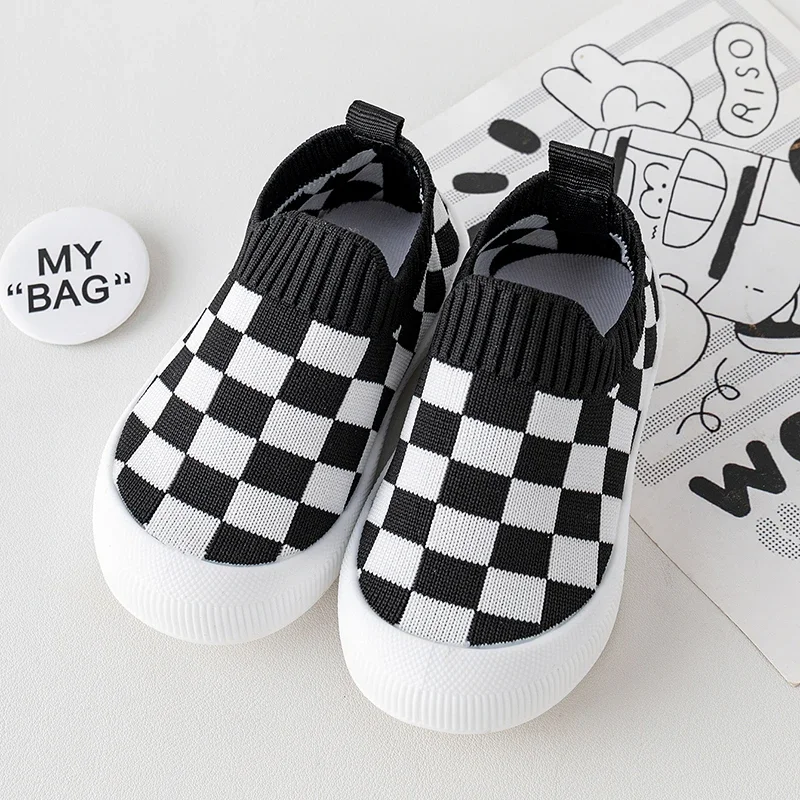Chaussures bébé semelles souples baskets slipon damier respirantes antidérapantes 13 ans
