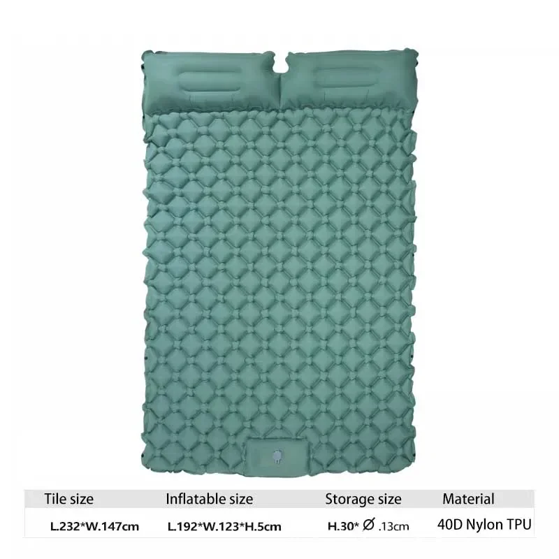 Tapis gonflable d'air double camping plage randonnée matelas autogonflant grande taille vert imperméable confo