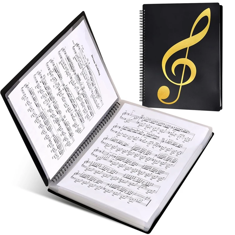 Classeur partitions musique 60 pages noir support A4 poignée détachable