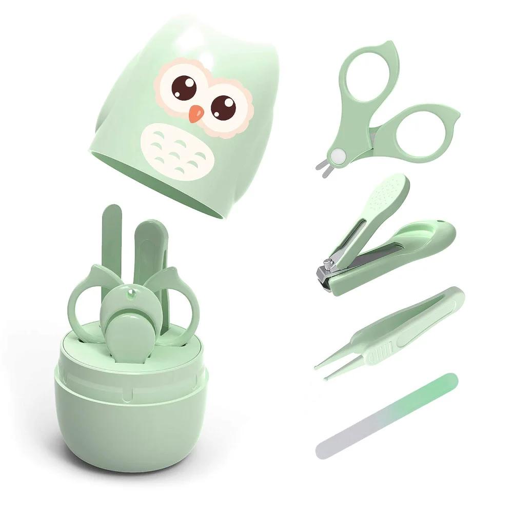 Kit de soin des ongles pour bébé 4 en 1 coupeongles ciseaux pince à épiler lime étui mignon hibou portabilité 