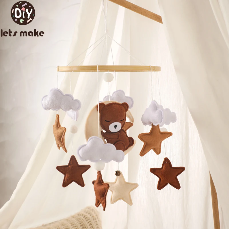 Mobile bébé en bois et peluche décoration chambre bébé accessoires éveil bébé 012 mois ours nuages étoiles cad