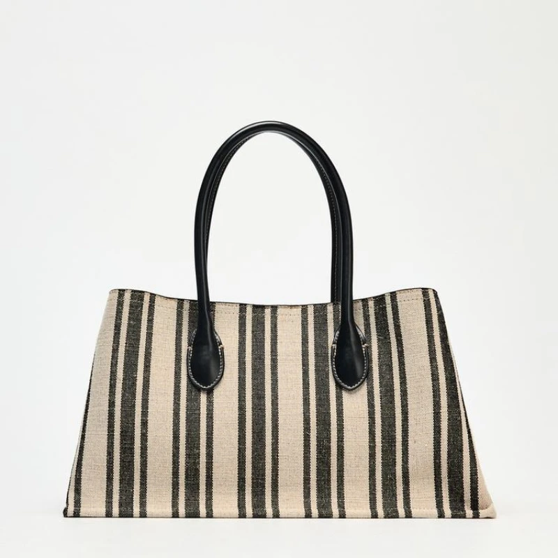 Sac fourretout rayures grande capacité faux cuir mode quotidien conception moderne élégant pratique