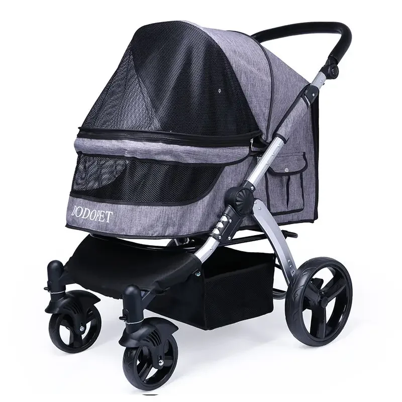 Poussette pliable pour chiens medium 35kg design moderne en aluminium Oxford cloth ventilation mesh filet port