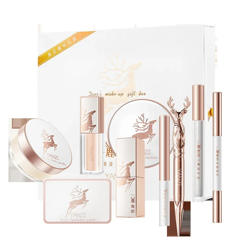 Coffret maquillage visage fond de teint correcteur palette fards kit cadeau Noël 9 pièces style élégant deer t