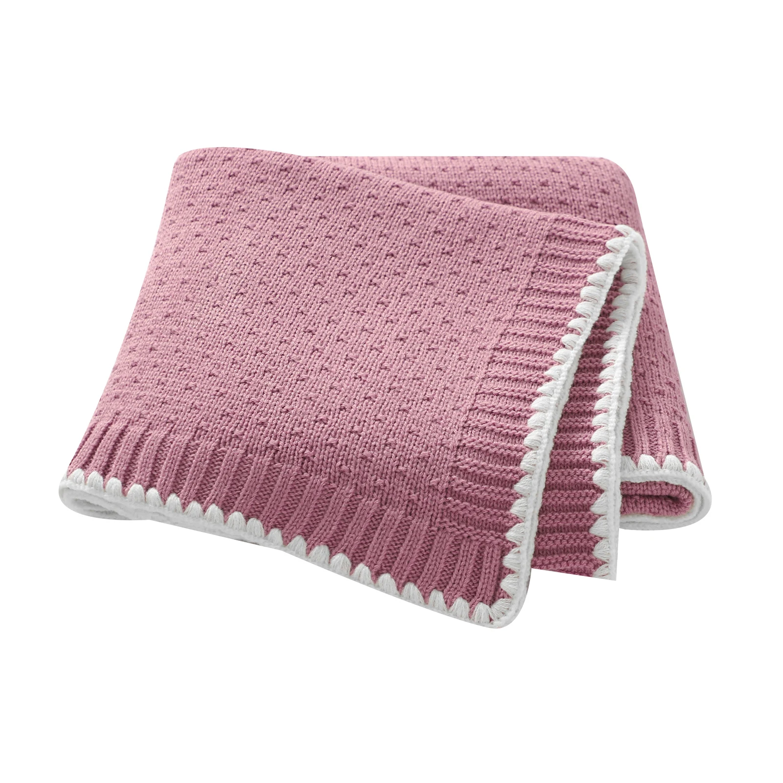 Couverture tricotée pour nouveauné 90x70 cm douce et cosy idéale pour berceau et poussette uni blanc et rose f