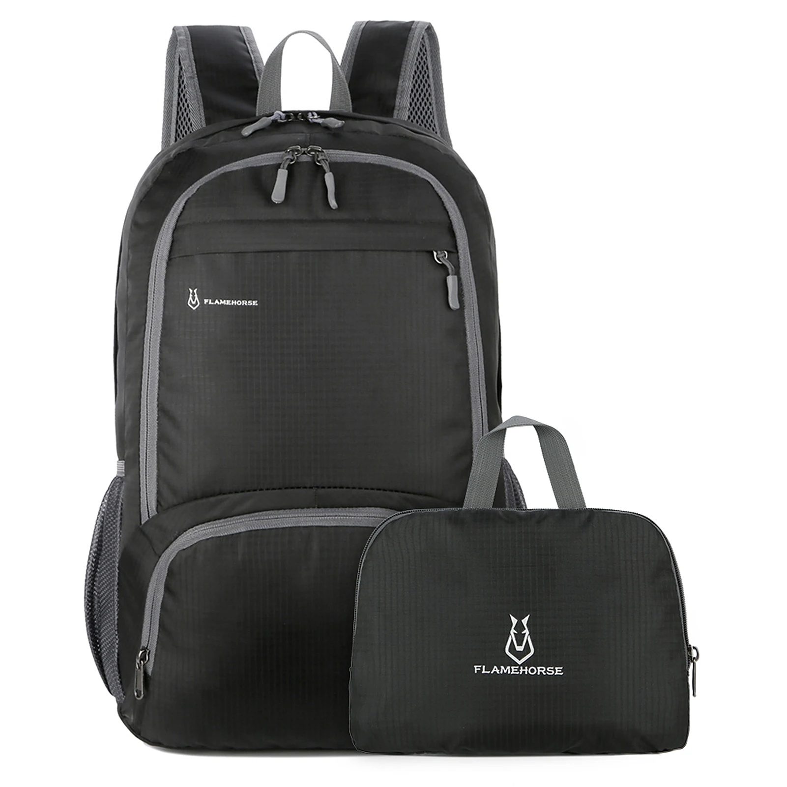 Sac à dos Flame Horse noir et gris nylon résistant compartiments multiples randonnée étude travail 30 litres d