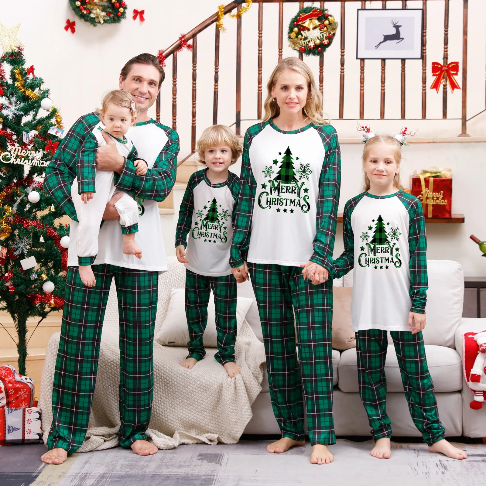 Noël famille pyjamas ensemble maman papa enfants bébé 2 pièces style européen américain confort matière polyes