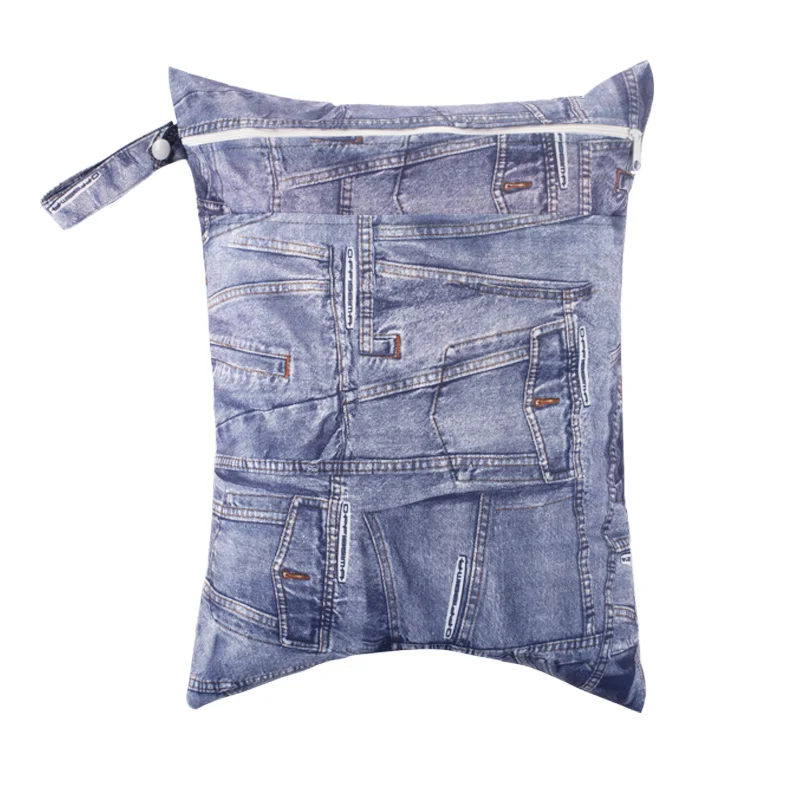 Housse de coussin en polyester style denim imprimé poches fermeture éclair sac à rangement déco intérieure idé