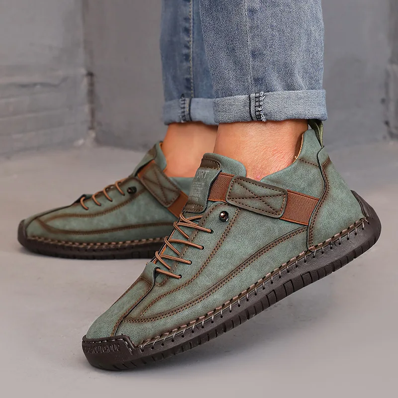 Bottes mihautes pour femmes style britannique rétro antidérapant en cuir faits à la main confortables à semell