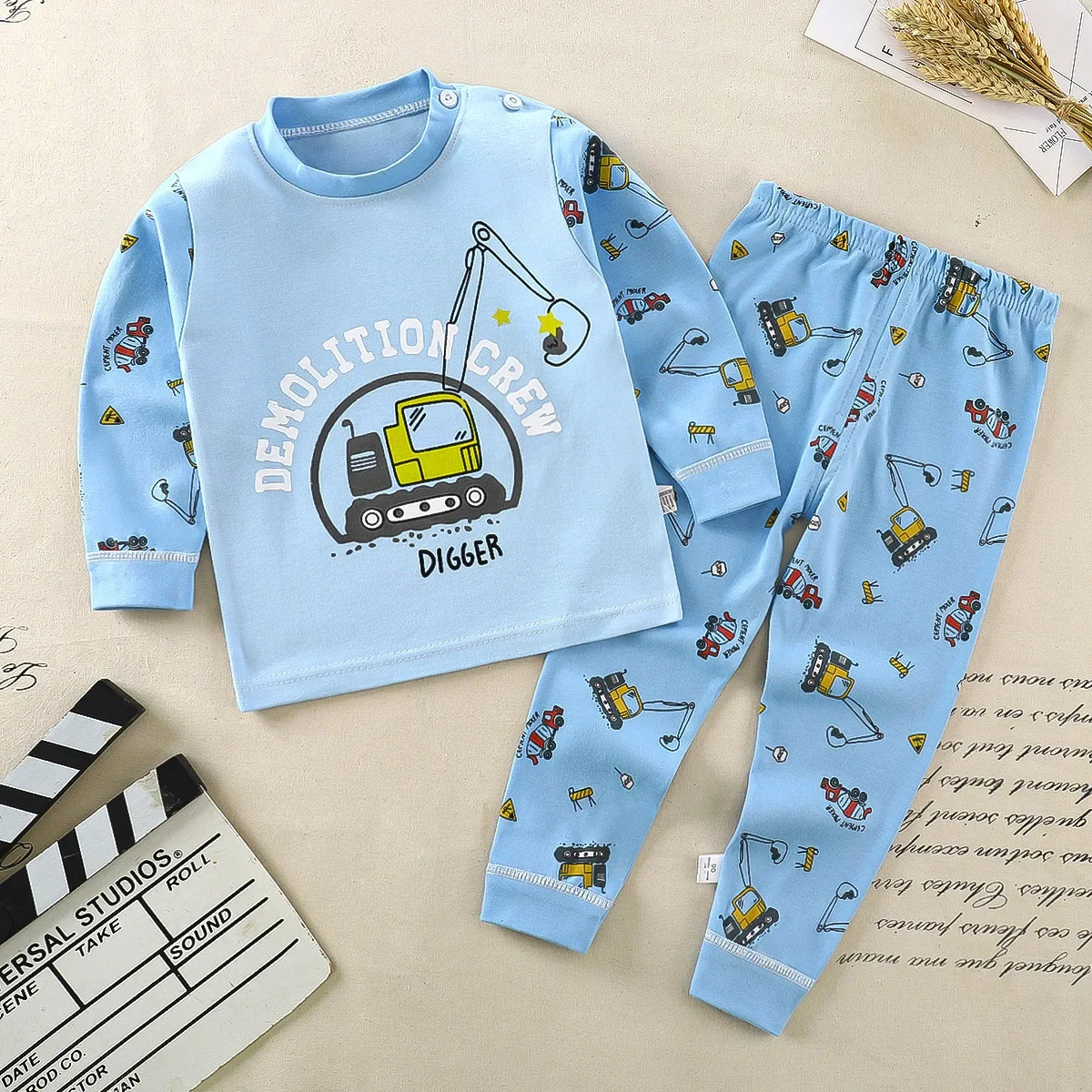 Ensemble pyjama enfants Demolition Crew Digger thème construction coton