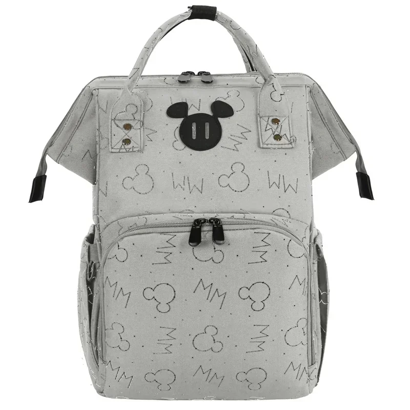 Sac à couches Mickey Mouse dos adulte gris maternité grandes poches éveil bébé pratique durable Disney équipem
