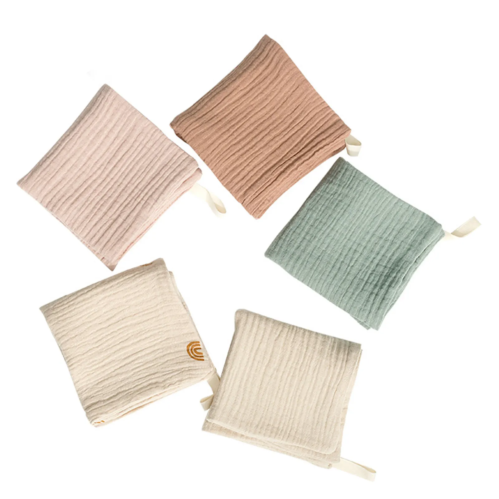 Serviettes bébé 5 pièces coton doux texture plissée couleurs pastel bain visage mains hypoallergéniques soin p