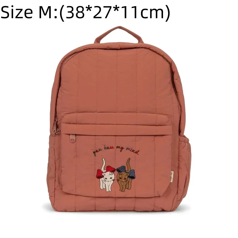 Sac à dos enfant unisexe moderne style préppy poche brodée animaux rose pâle