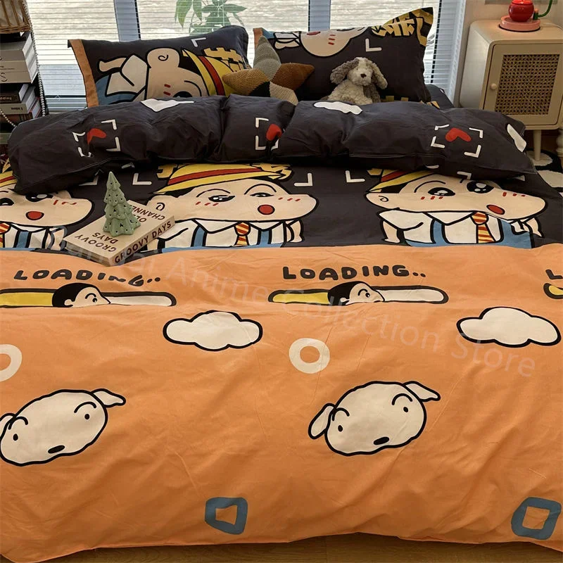 Ensemble de literie Crayon Shinchan draps taies d'oreiller lit enfant chambre ado style cartoon coloré mignon