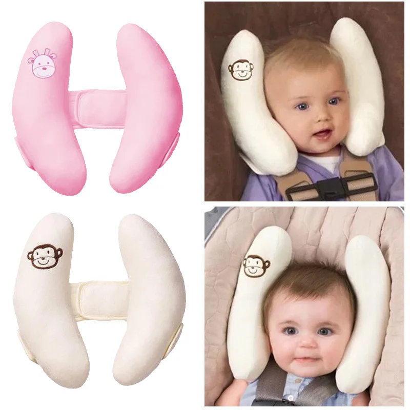 Coussin de soutien de tête bébé siège auto poussette oreiller de sécurité design girafe/singe matelassé en pol