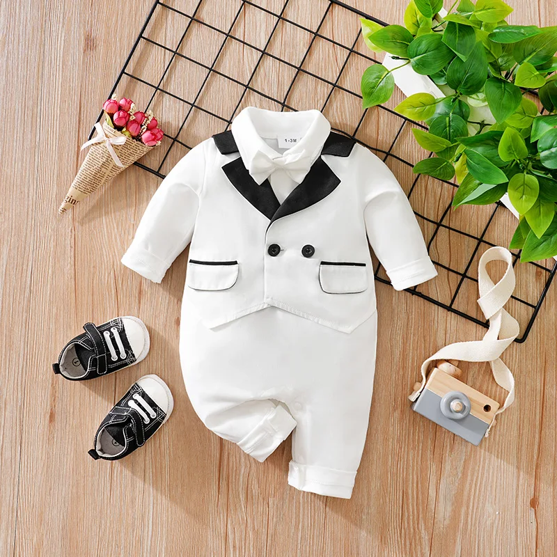 Robe de vacances bébé garçon style gentleman combinaison printempsautomne manches longues costume mariage fleu