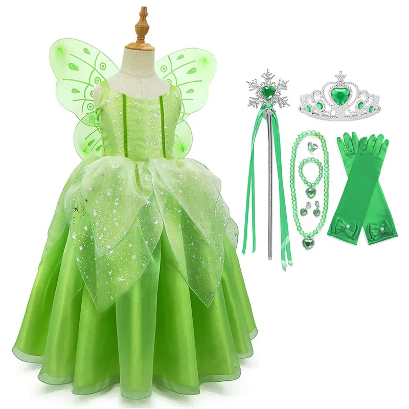 Costume Halloween fille fée princesse Tinkerbell C robe vert paillettes