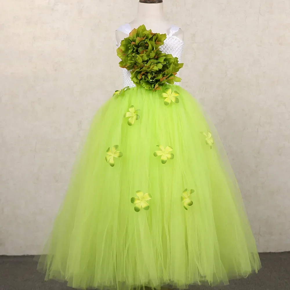 Robe de princesse fille floral tulle vert fleurs jaunes 713 ans fête anniversaire mariage événement occasion s
