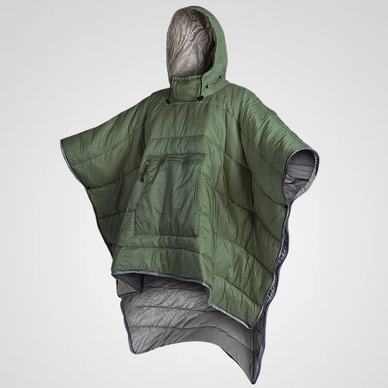 Poncho chauffant extérieur porté couverture poncho style moderne vert olive pour adultes camping voyage froid 