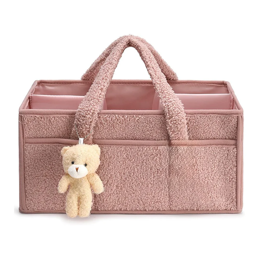 Organisateur de rangement bébé en peluche sac de rangement pour couches et accessoiresours en peluche rose sac