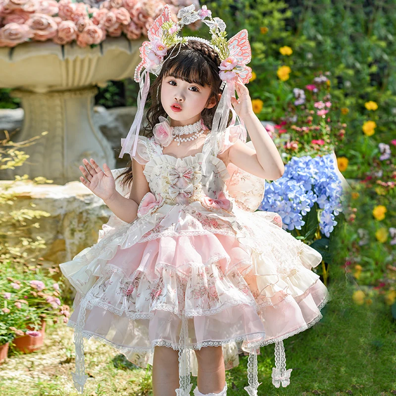 Robe de princesse Lolita pour filles style européen manches à pétale longueur genou collection 2025 polyester 