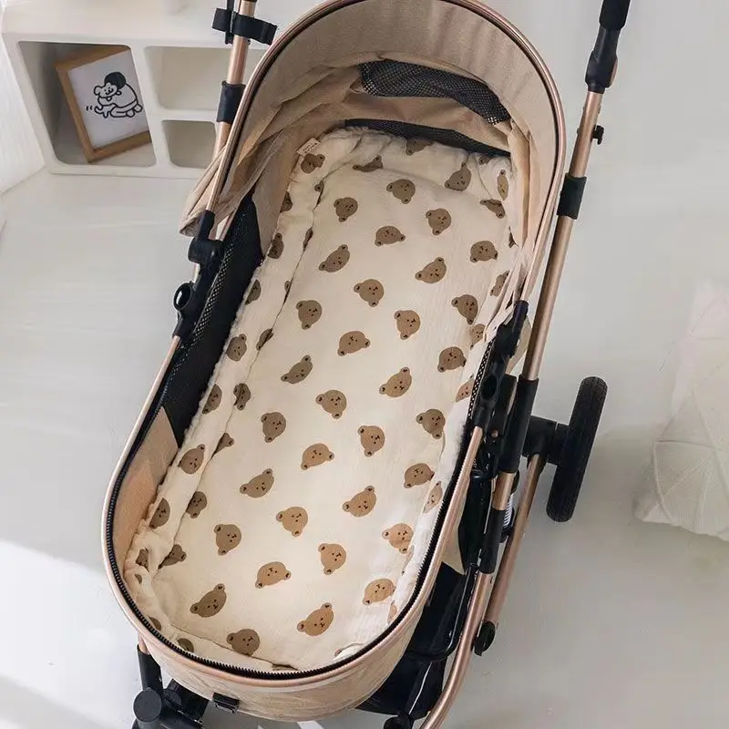 Coussin de poussette bébé nacelle en coton doux matelas rembourré support à pois 40x80cm hiver têtes d'ours