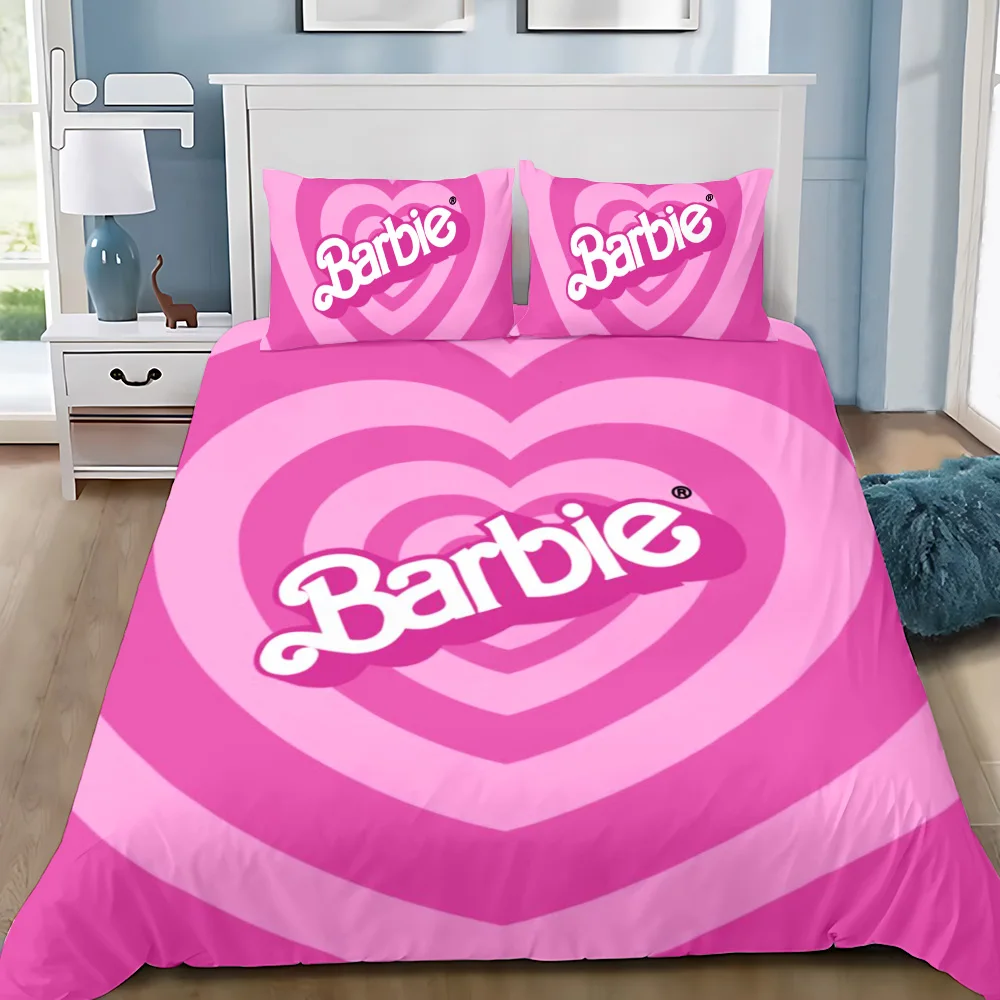 Ensemble de literie BBarbie rose mignon housse de couette et taies d'oreiller décoration chambre enfant ado li