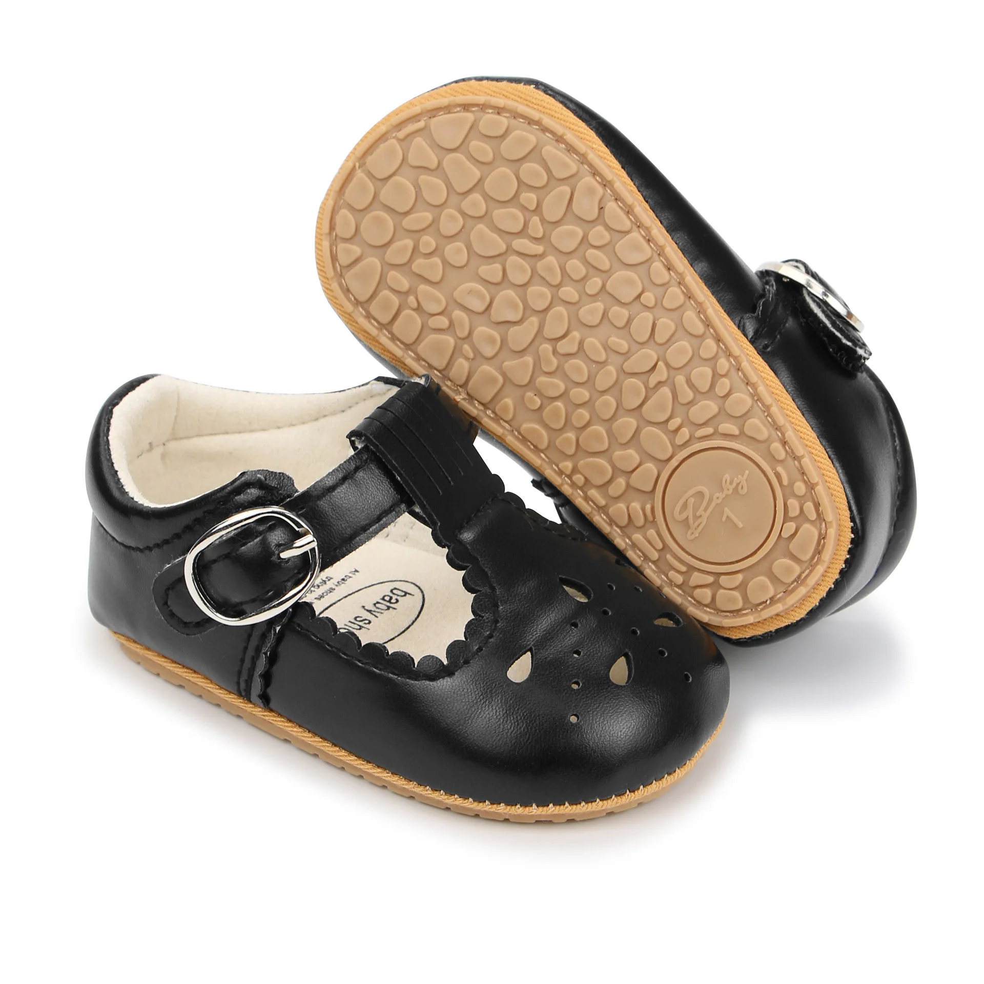 Mocassins bébé fille en cuir PU semelle PVC antiglissante chaussures