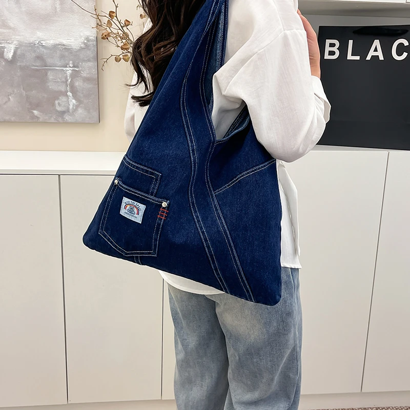 Sac fourretout denim femme grande capacité sac à bandoulière solide tote décontracté style moderne sac à main 