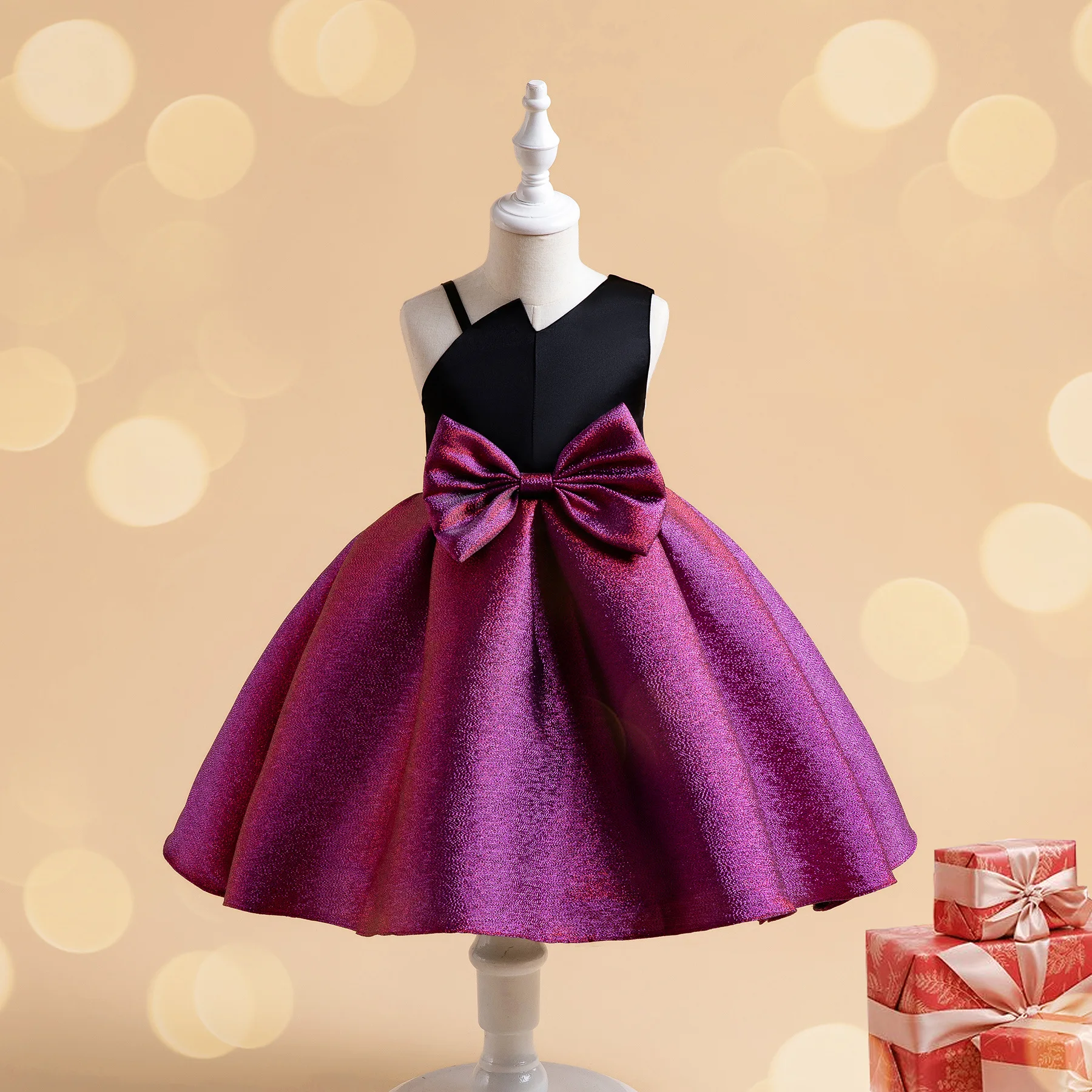 Robe de soirée pour filles élégante asymétrique avec nœud décoratif