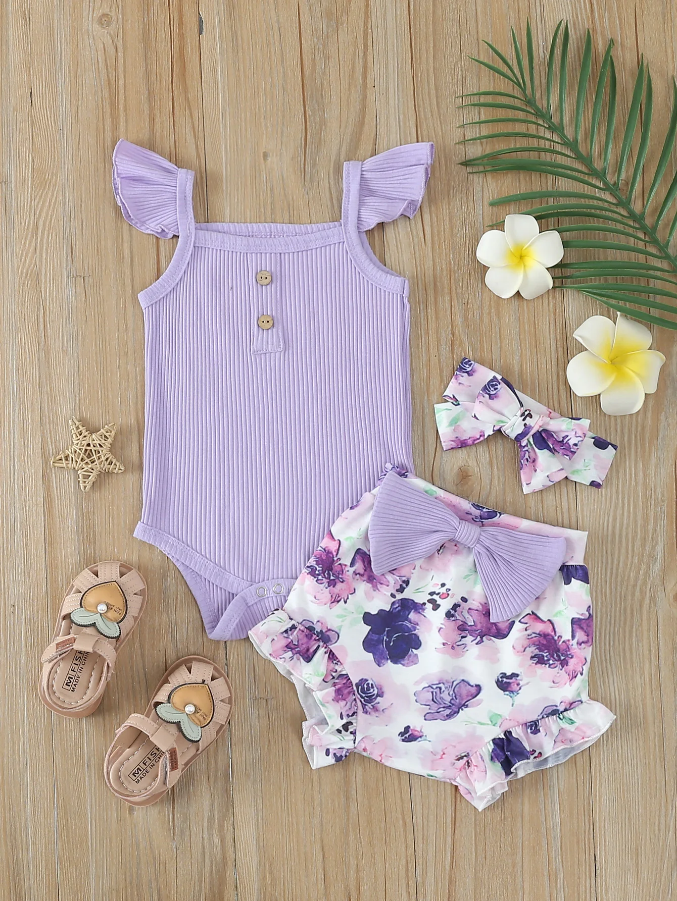 Ensemble vêtements été bébé fille maillot bain accessoires short floral