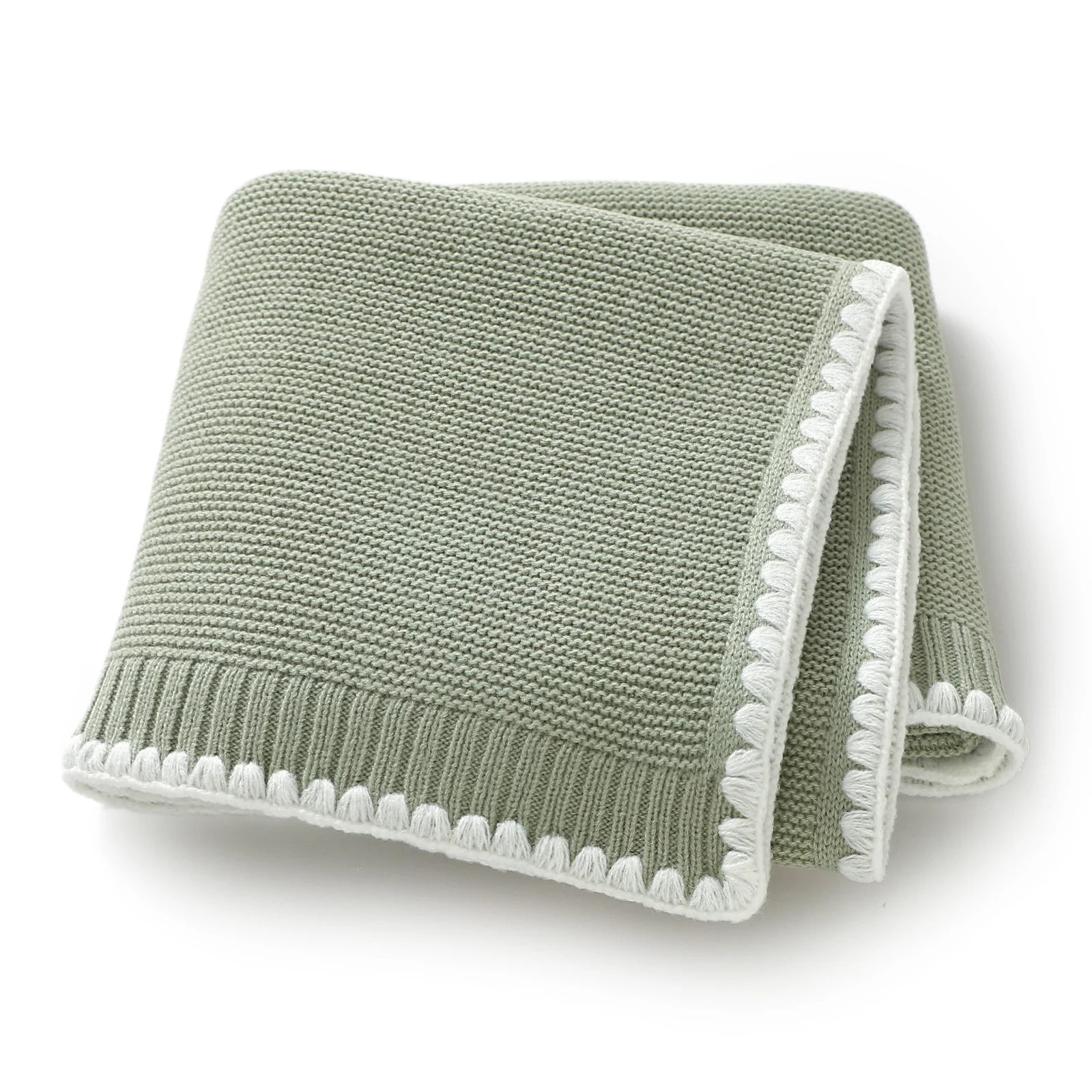 Couverture tricotée bébé plaid doux 90x70cm pompons bordure literie nouveauné usage intérieur/extérieur mode m