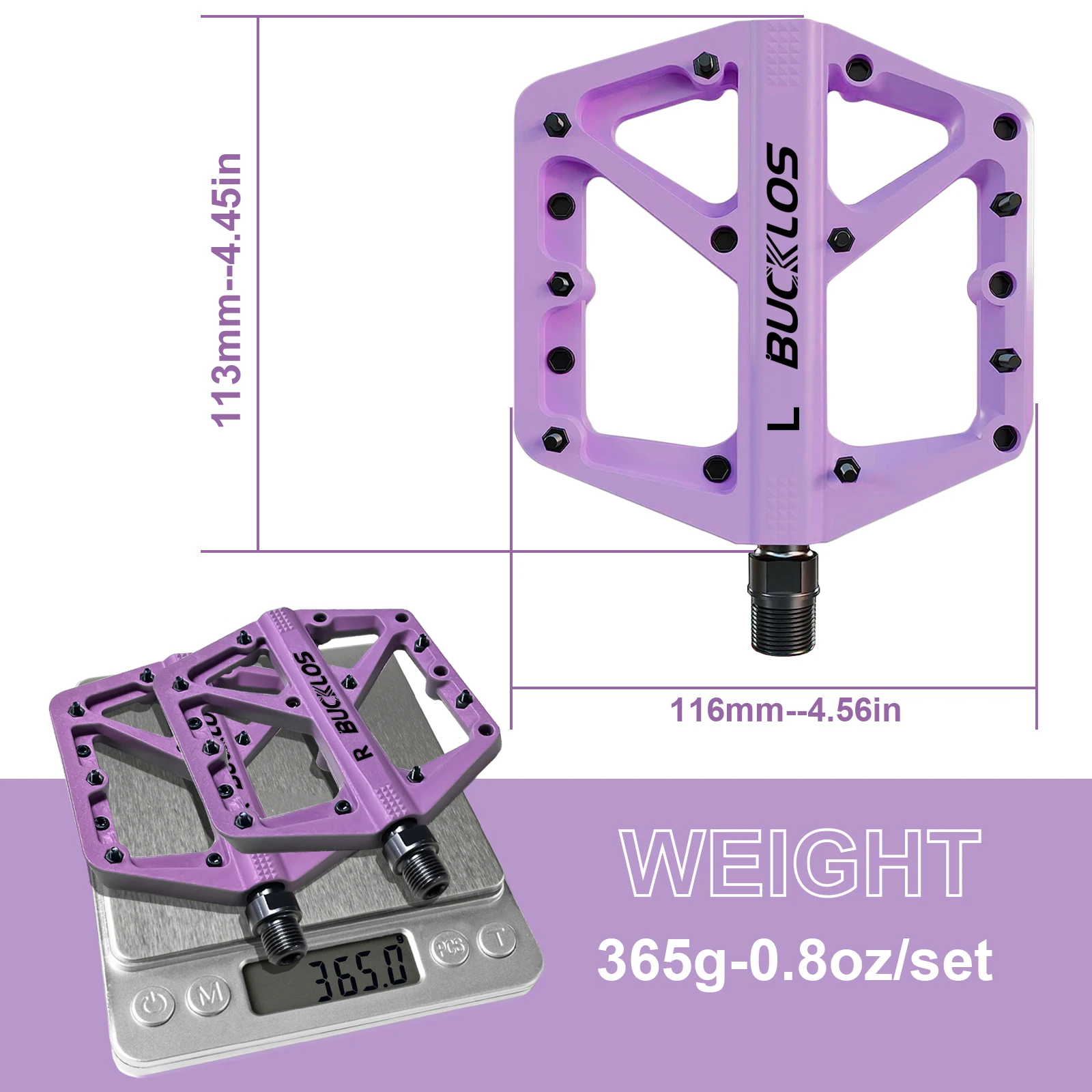 BUCKLOS pédale plate vtt en aluminium anodisé antidérapante violet clair pour BMX VTT route pièces de vélo lum