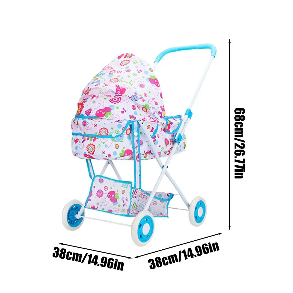 Poussette pour poupée bébé jeu de simulation réaliste accessoire de jouet pour filles design coloré cadre méta