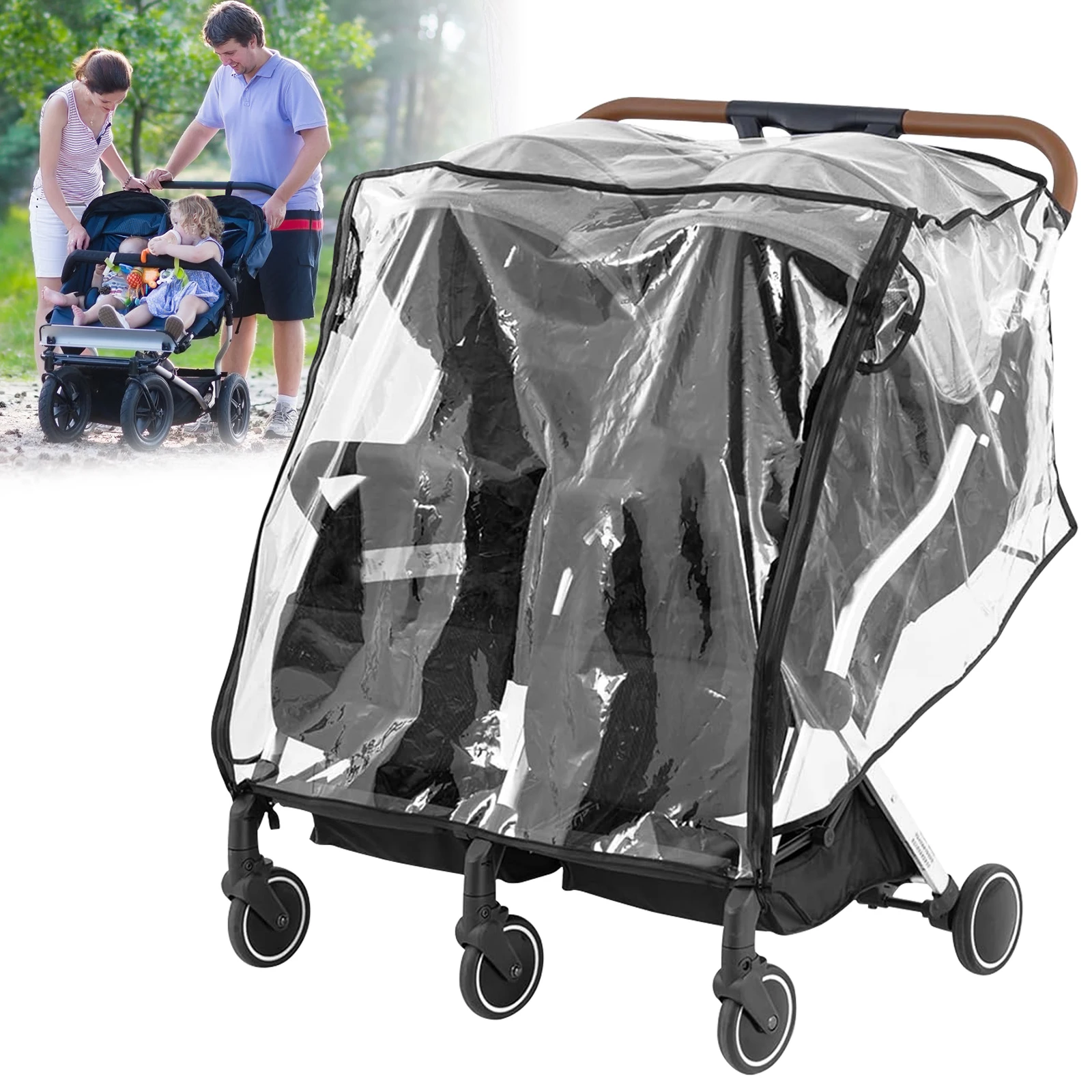 Housse de protection universelle pour poussette double 防pluie transparente parepoussière adapté aux jumeaux ac
