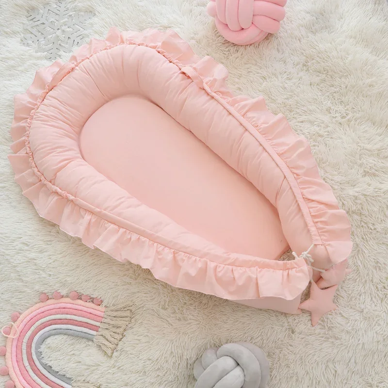 Nid de berceau portable pour bébé matelas de sécurité amovible lit de voyage en tissu oreiller inclus rose 95x