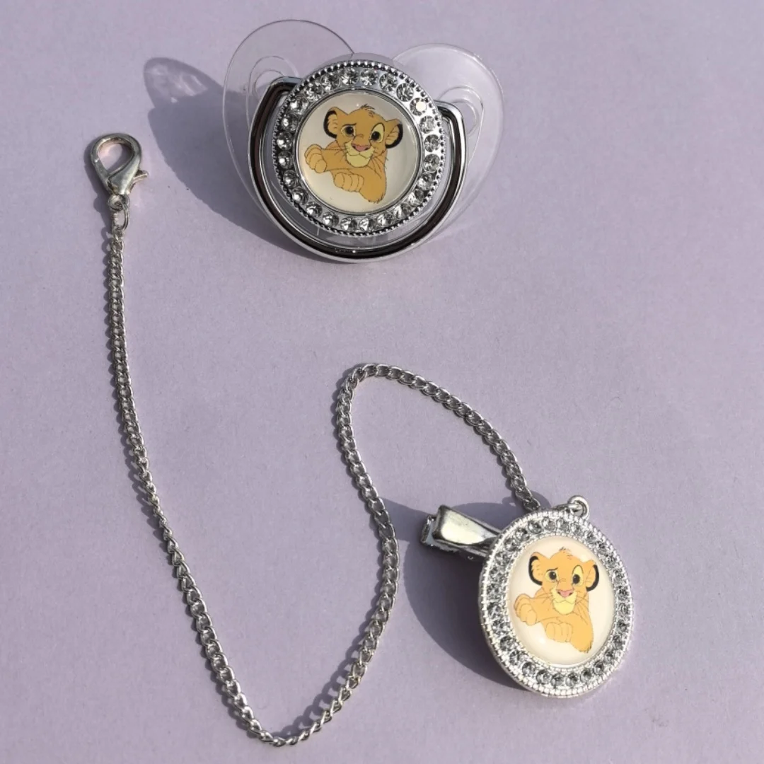 Pacifier Clip Rhinestone Lion Design Baby Accessory Cute Pacifier Set