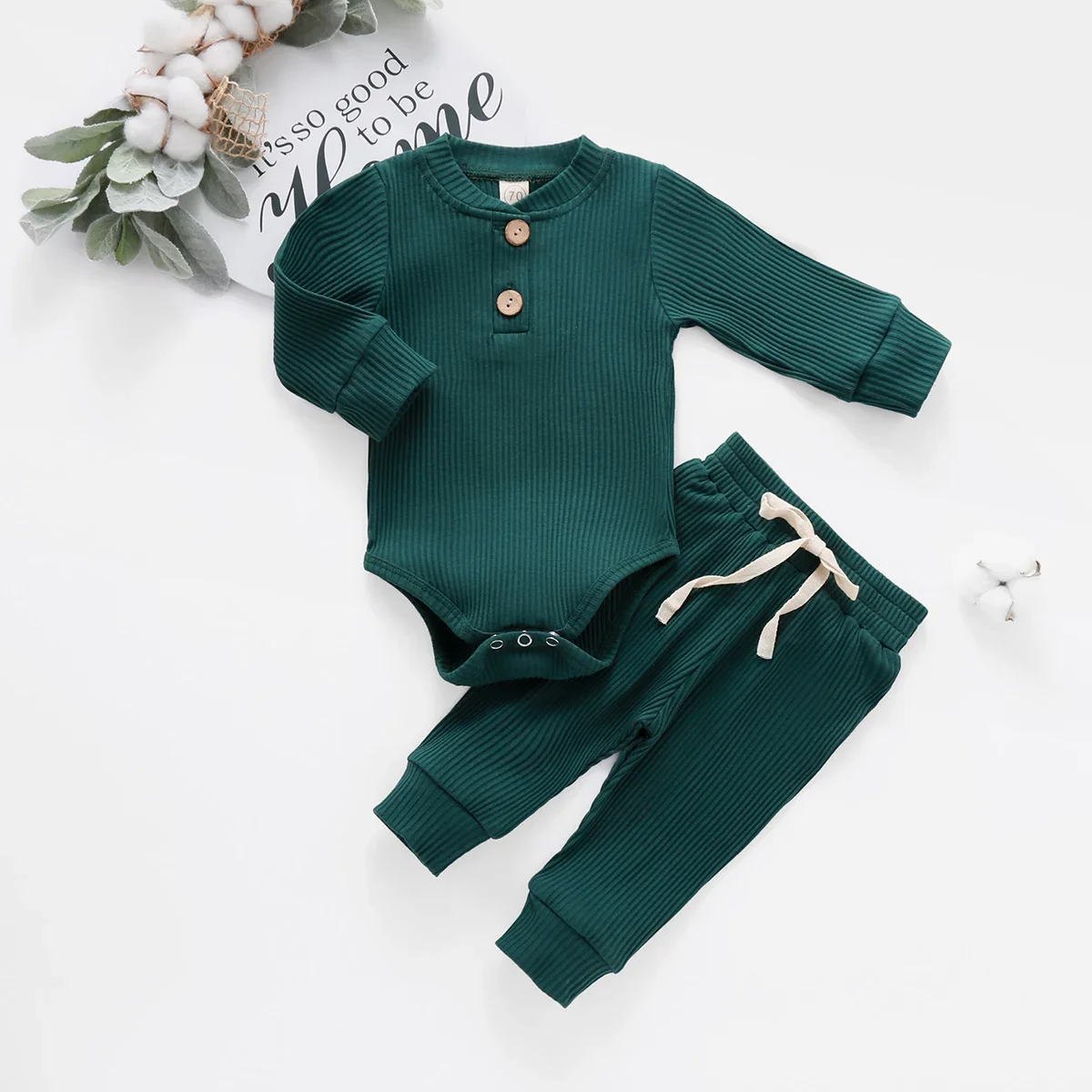Ensemble bébé tricoté manches longues bodysuit pantalon élastique