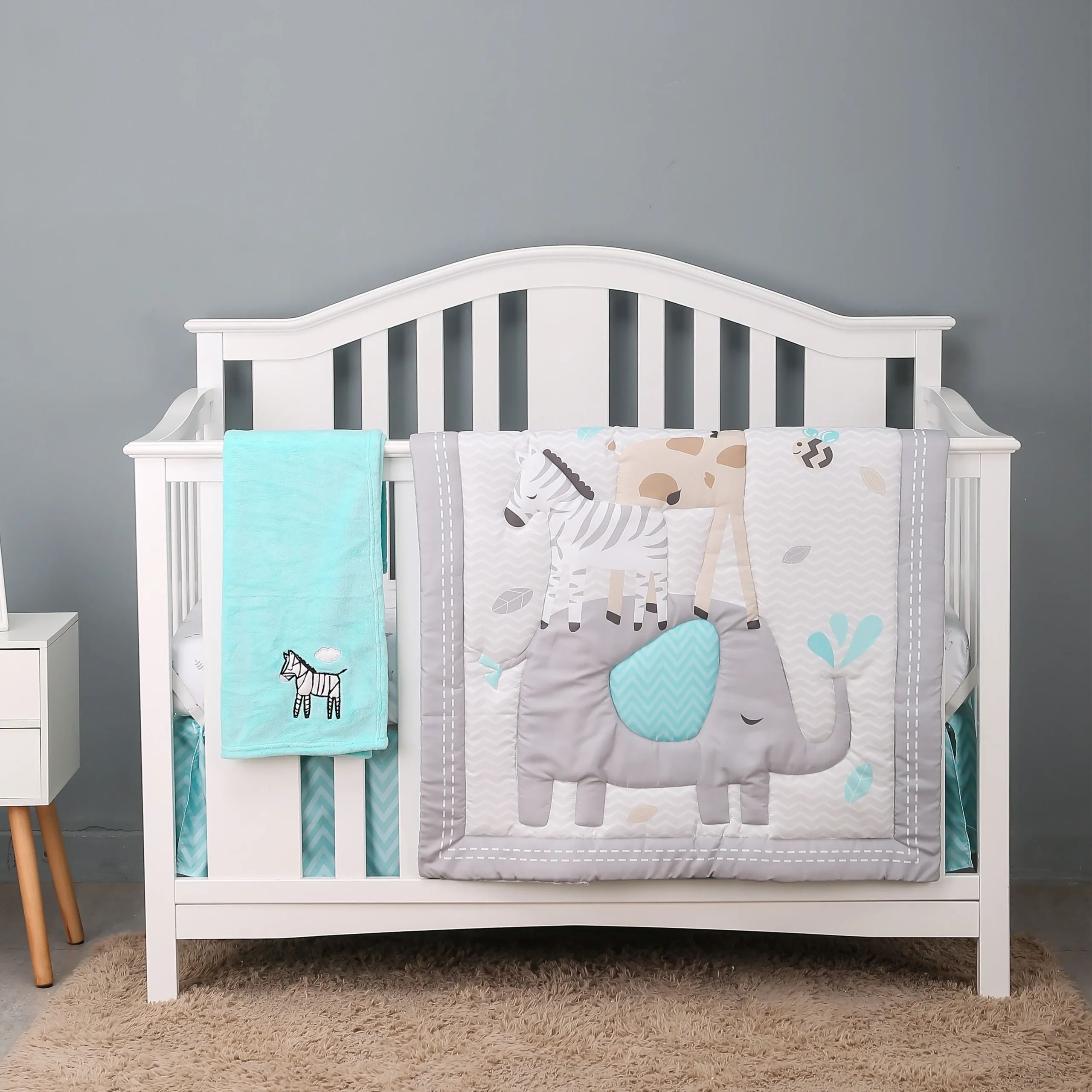 Ensemble de literie pour bébé lit à barreaux couette drap jupe couverture 4 pièces bébé garçon et fille style