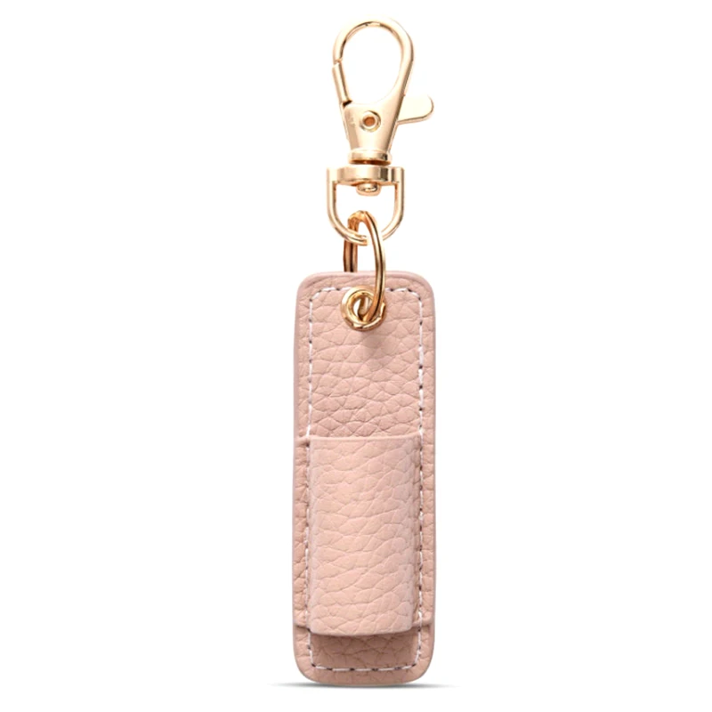 Porteclés en cuir PU rose design minimaliste crochet métal doré