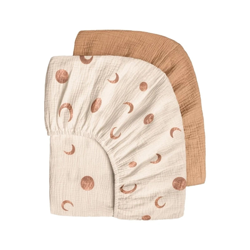 Draphousses double couche pour lit bébé 2 pièces motifs lune et cercles coton doux style moderne beige et marr