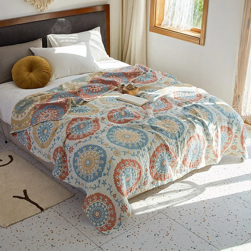 Couvrelit en mousseline 100% coton pour adulte et enfant couvrelit respirant textile de maison drap de lit AS 