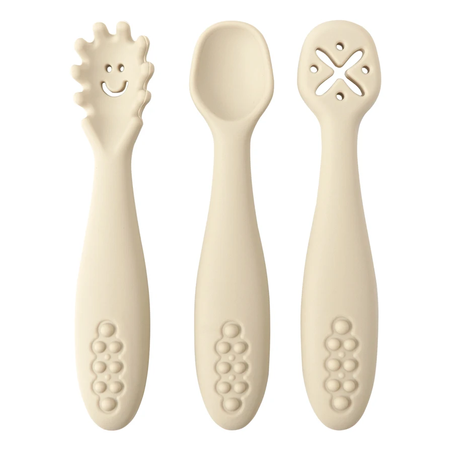 Ensemble de cuillères d'apprentissage pour bébé 3 pièces silicone non toxique design ludique pour nourrisson 0