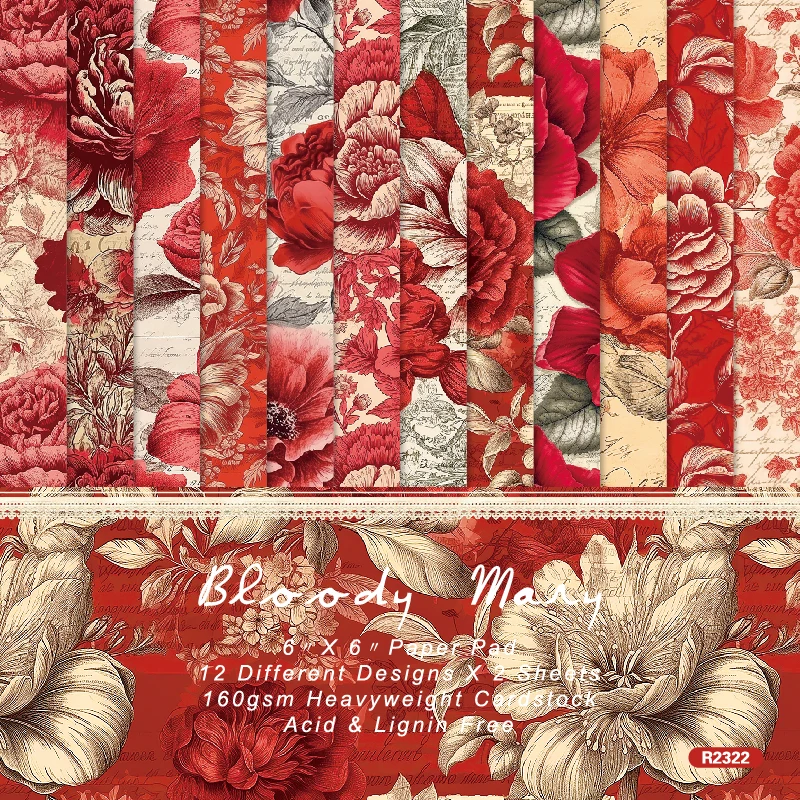Feuilles craft papier scrapbooking motifs floraux 6x6 rouge DIY projets artistiques bricolage anniversaire mar