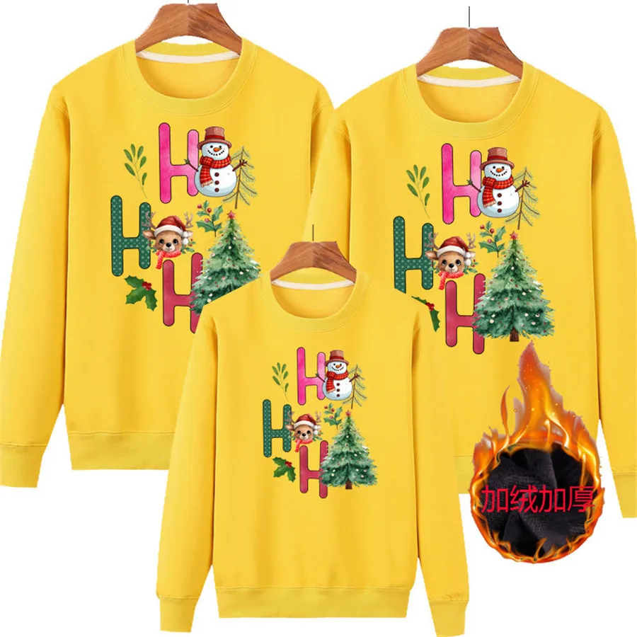 Sweatshirt enfant Noel famille jaune vif motifs sapin neige style festif hiver 2025 vêtements confortables béb