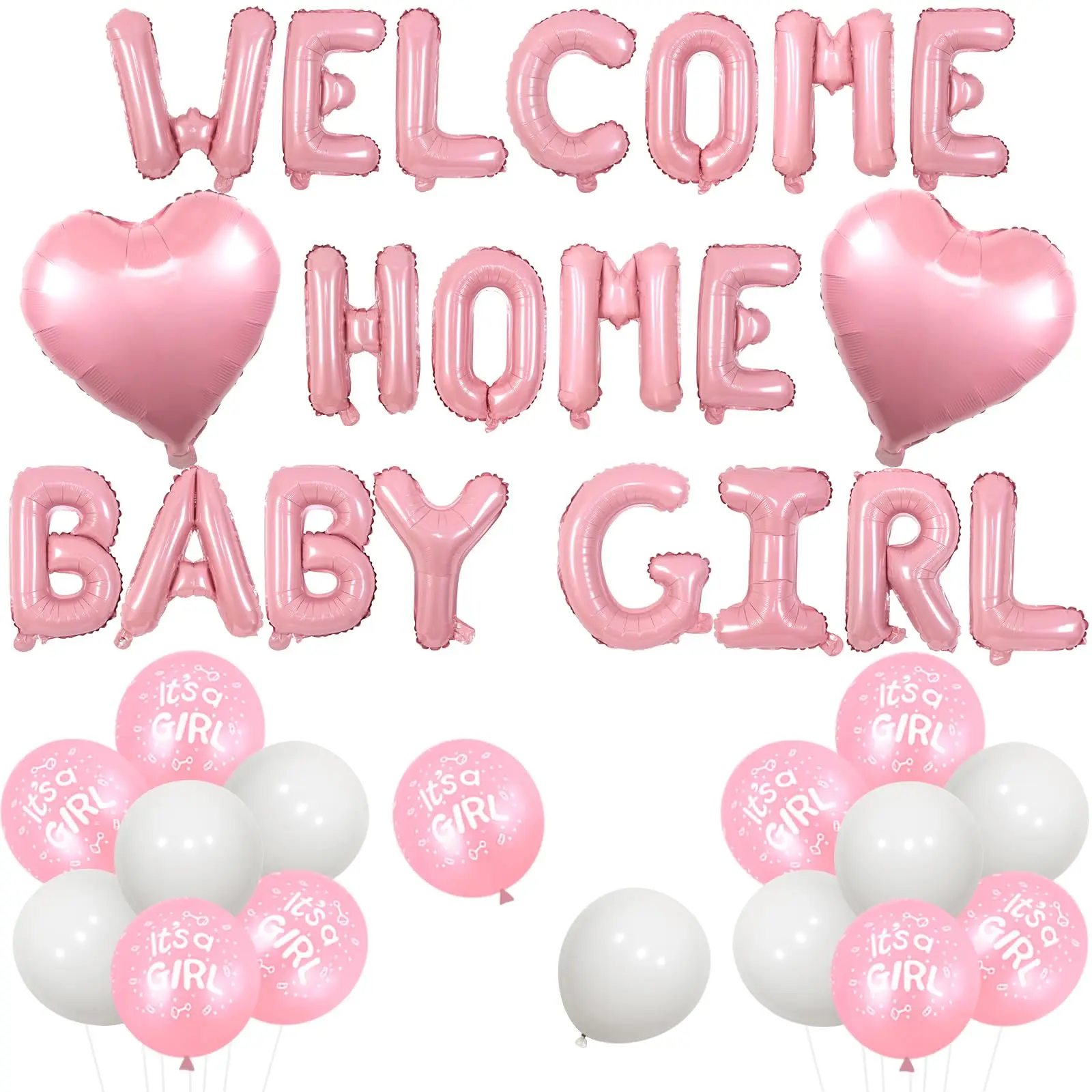 Ensemble de decorations bienvenue bébé fille bannière rose ballons